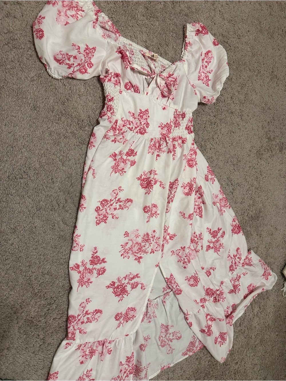 White Midi Dress with Pink Floral Print 💗 size medium boho never used